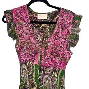 Miss‎ June Paris Maxi Dress Multicolor Paisley Print Ruffle Sleeves